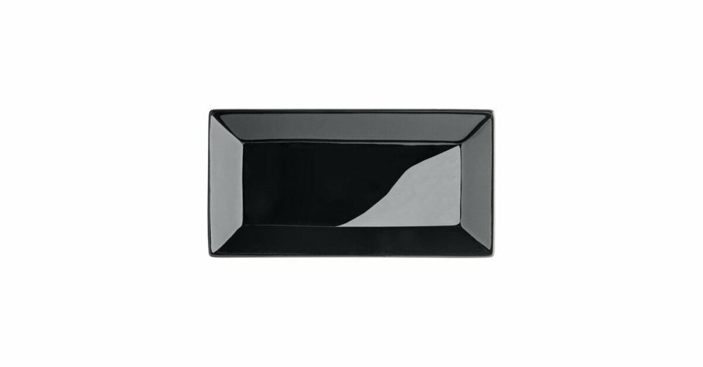 Melamine Trays |  Ugoki 8 3/8" X 4 3/8" Matte Black Rectangular Melamine Platter With Ivory Rim – 12/Pack