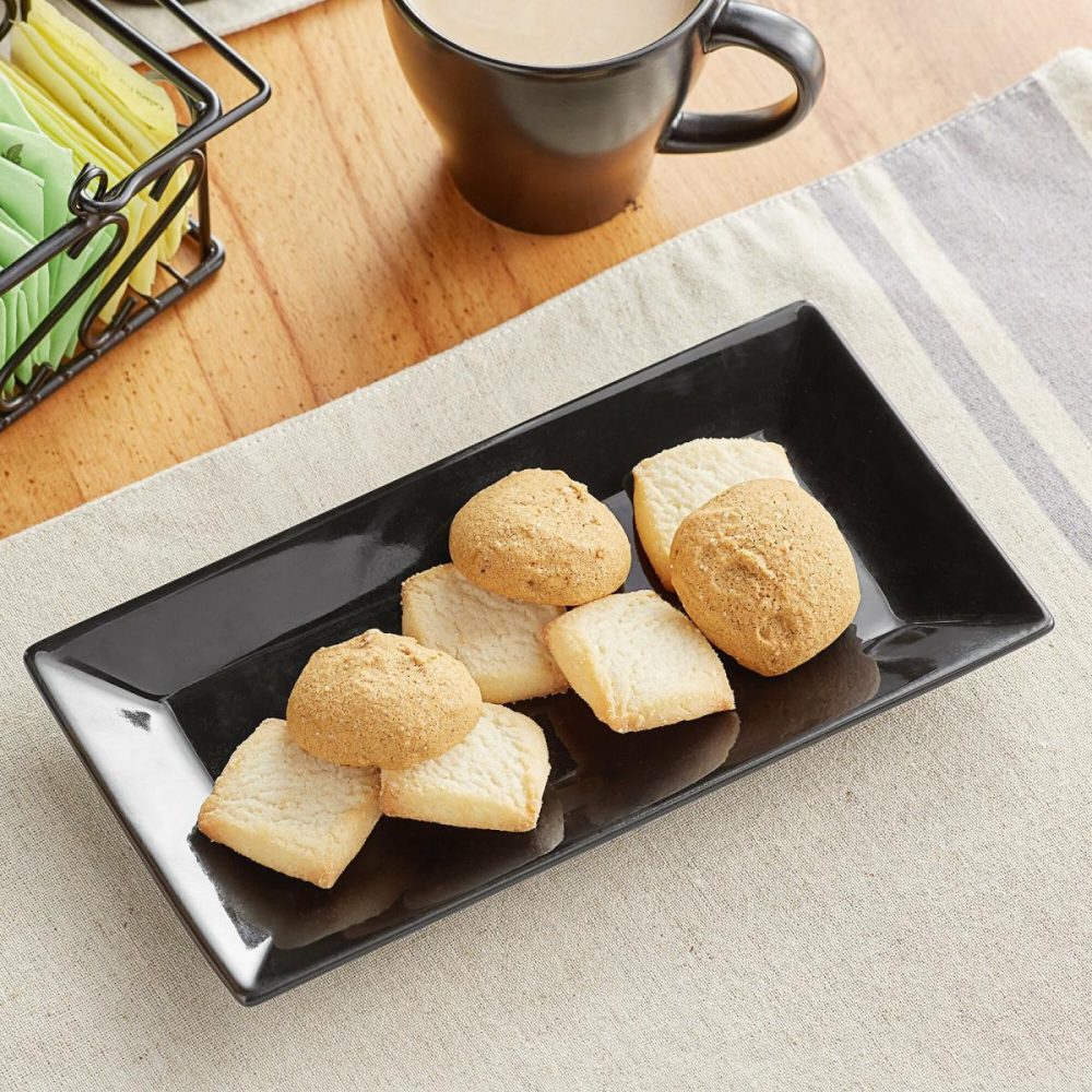 Melamine Trays |  Ugoki 8 3/8" X 4 3/8" Matte Black Rectangular Melamine Platter With Ivory Rim – 12/Pack