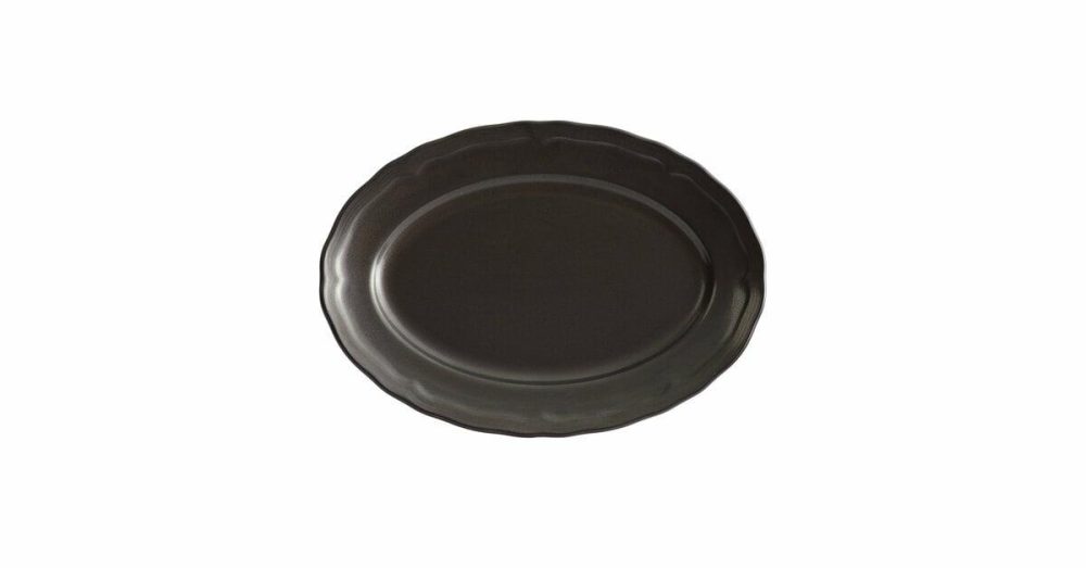 China Platters And Trays |  Condesa 11 1/2" X 8 1/4" Matte Finish Armor Gray Scalloped Wide Rim Porcelain Platter – 12/Case