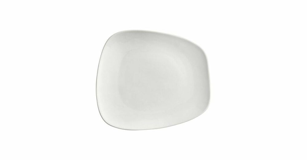 China Platters And Trays |  Nova 12 1/4" X 10 1/4" Cream White Asymmetric Stoneware Plate – 12/Case